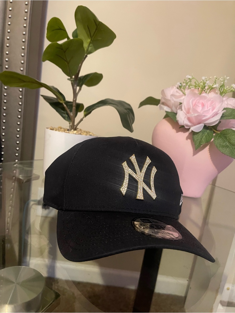 New Era Black Cap with Gold Crystal NY Logo